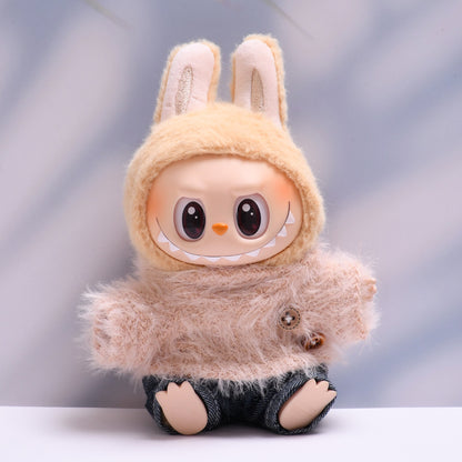 Labubu Doll Outfit - Furry Button Top & Denim Skirt/Jeans for 2nd Gen Pendant
