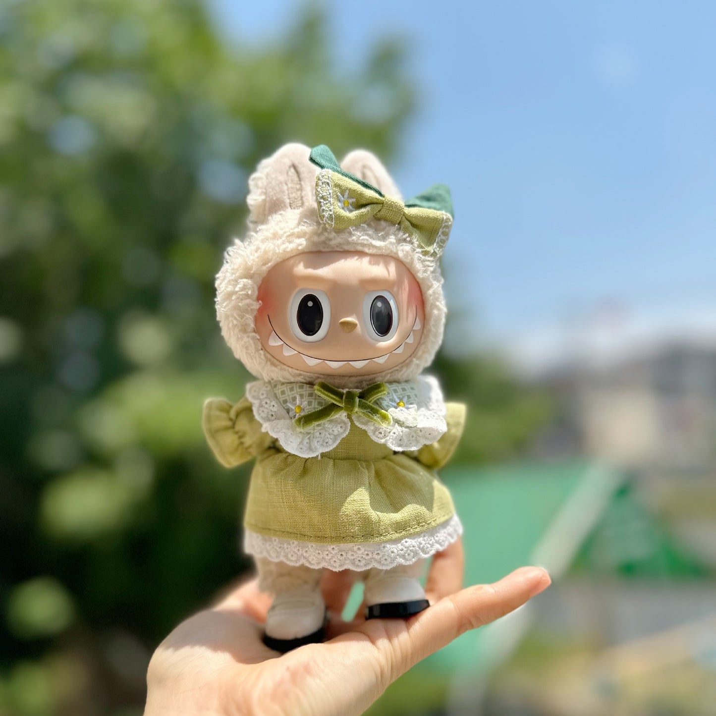 Only clothes] 17CM labubu clothes for Macaron LABUBU vinyl pendant baby clothes spring suit adorable