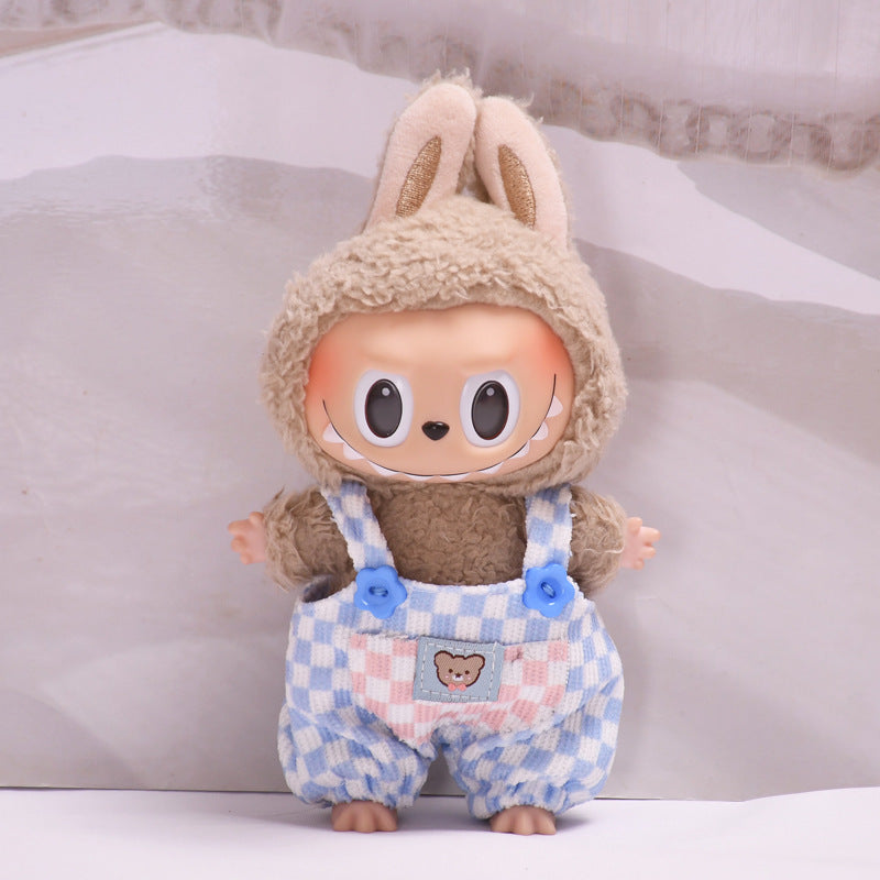 Labubu Doll Baby Clothes Outfit - 17cm Houndstooth Suspenders & Pants