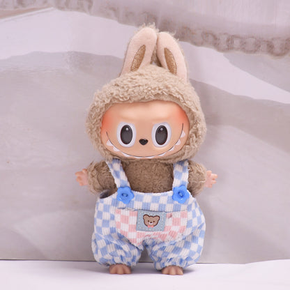 Labubu Doll Baby Clothes Outfit - 17cm Houndstooth Suspenders & Pants