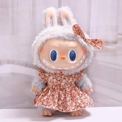 Labubu Doll Flower Headband Skirt Outfit for 38cm Vinyl Doll