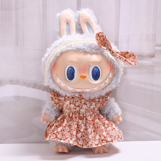 Labubu Doll Flower Headband Skirt Outfit for 38cm Vinyl Doll