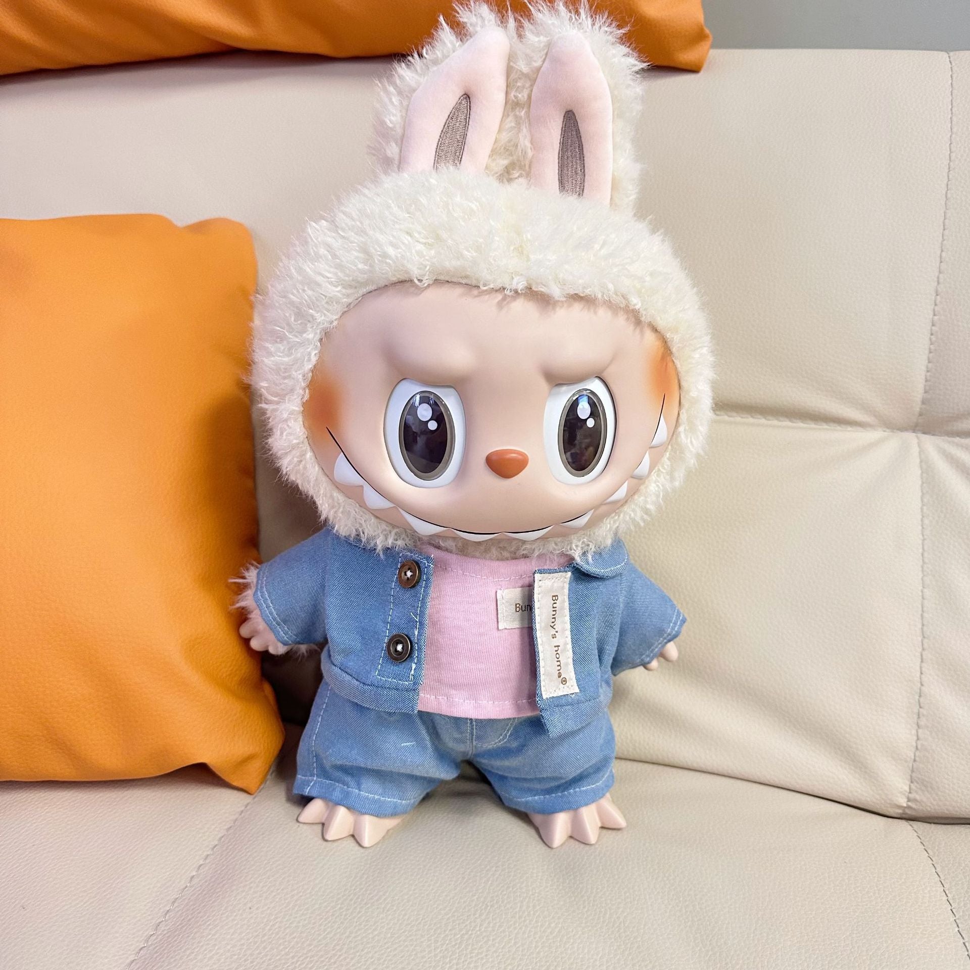 Only clothes] 38CM cloth vinyl plush doll clothes LABUBU for denim shirt pants three-piece set