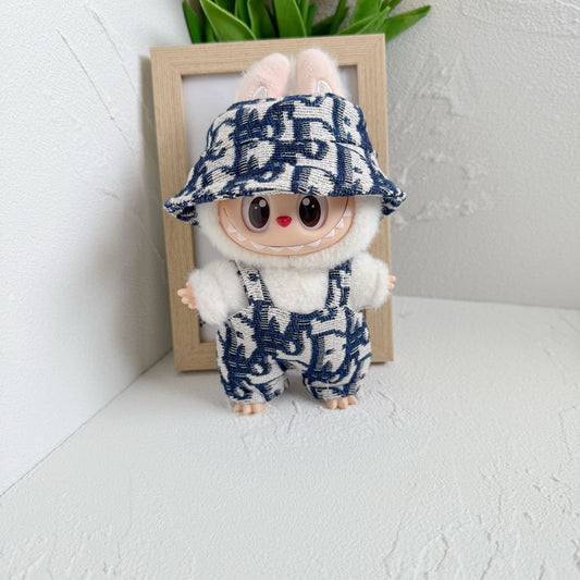 Clothes Only] Pendant LABUBU Doll Doll Coat One or Two Generation Rab Doll Wits Blue Sea Hat and Suspenders