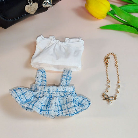 Labubu Doll Dress Outfit - Gold Silk Skirt & Beret for 1st/2nd Gen