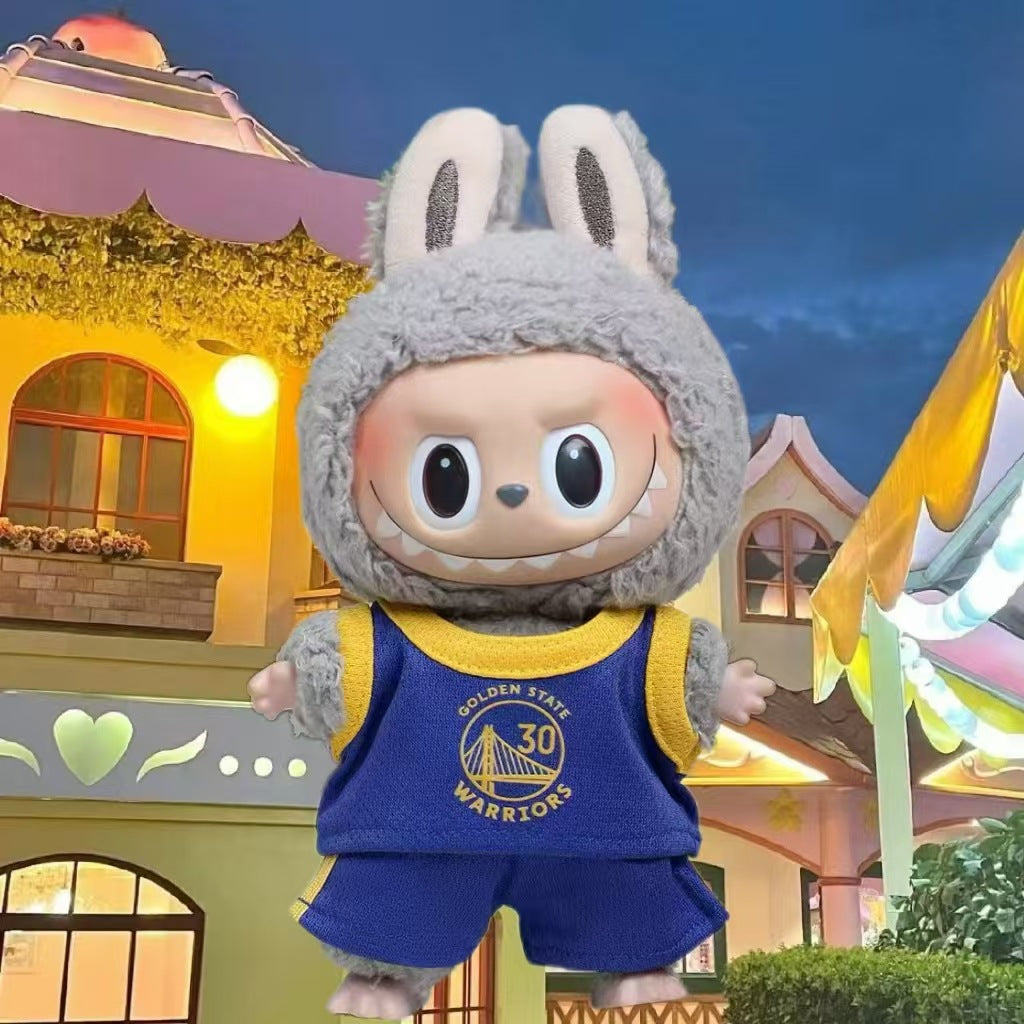 Only jersey Labubu doll 17cm labubu clothes heart macaron vinyl face doll doll can be replaced