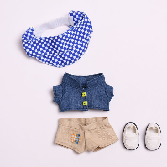 Only clothes] the second generation of cloth hanging clothes Denim lapel jacket three-piece Labubu doll clothes