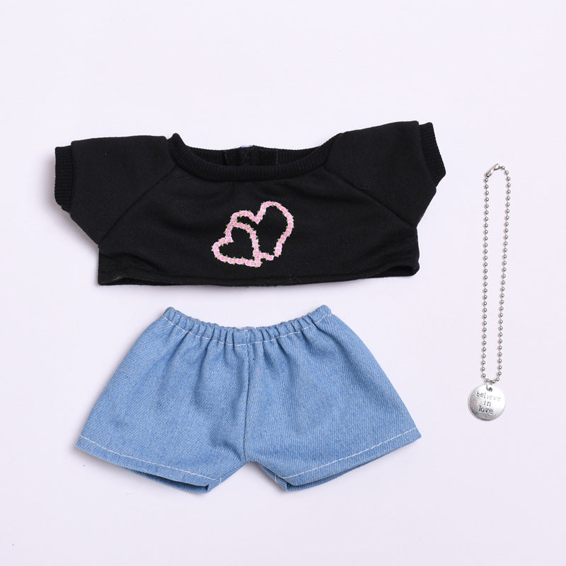 Only clothes] 38cm labubu doll love T-shirt jeans suit Labubu change clothes