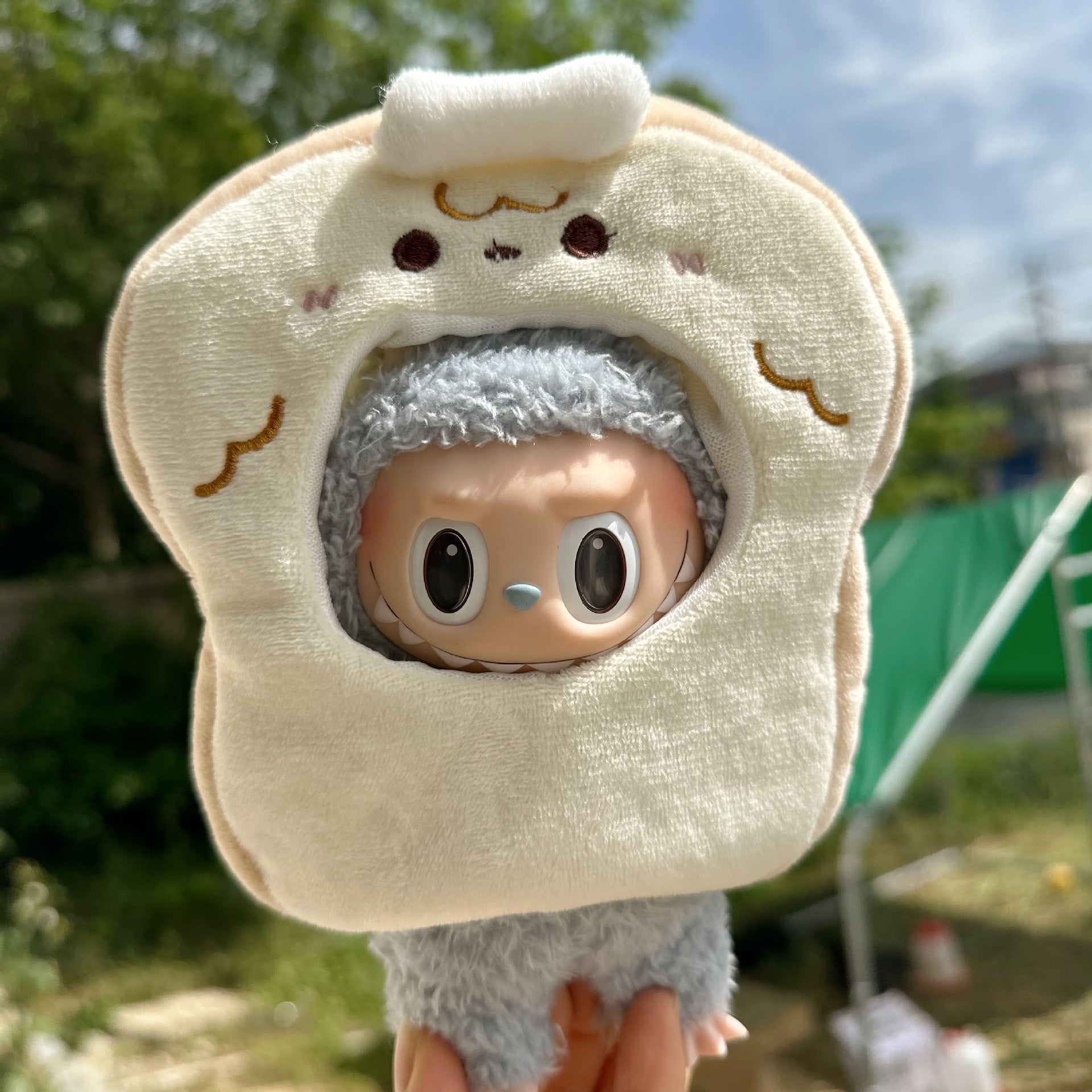 Only clothes] 17CM Rab cloth headgear key chain LABUBU outside with French fries potato chips bread baby hat