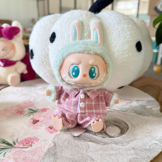 Baby Clothes Only] First/Second Generation Pendant Rab Sit Party Series Doll Clothes Pink Plaid Blue Hat suit