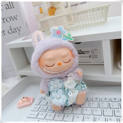 Labubu Doll Outfit - Pink & Blue Tulip Jumpsuit for 17cm Labubu