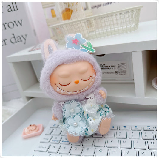 Labubu Doll Outfit - Pink & Blue Tulip Jumpsuit for 17cm Labubu