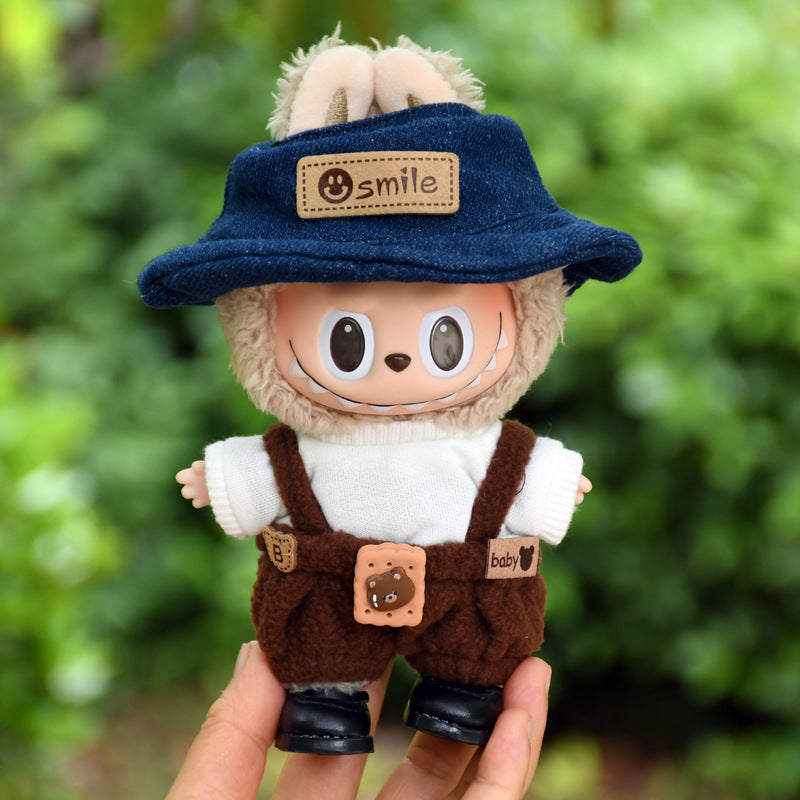 Pants Only] Macaron labubu Pendant Clothes Bear Brown Suspenders 17cm Labu Lovely Pants
