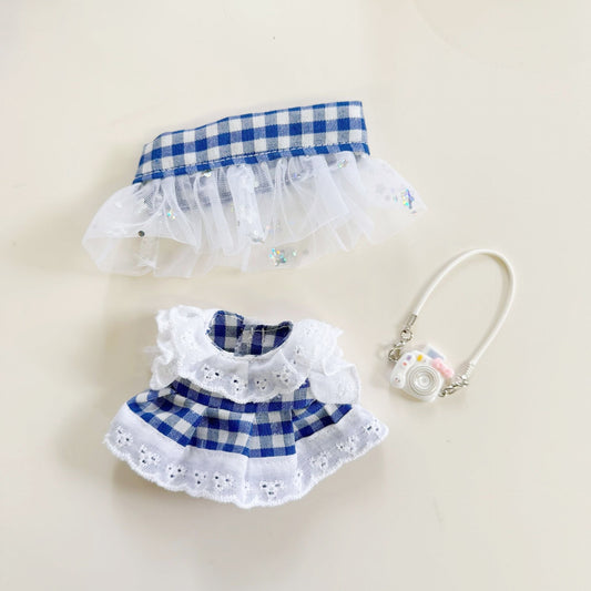 First, Second and Third Generation Blind Box Labubu Clothing Pendant Labubu Replacement Blue Plaid Lace Dress Lace Hat