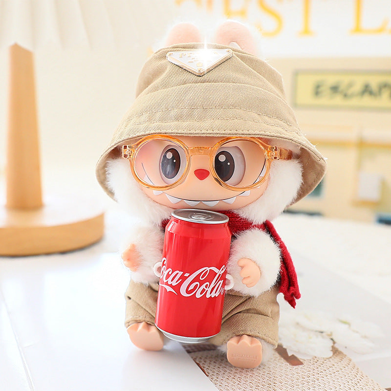 17cm Labubu Fisherman Hat Macaron Vinyl Face Labubu Doll Doll Triangle suit Glasses