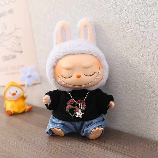 17cm Labubu Baby Coat Macaron Blind Box Sitting Party Generation II Clothes Casual suit Hat