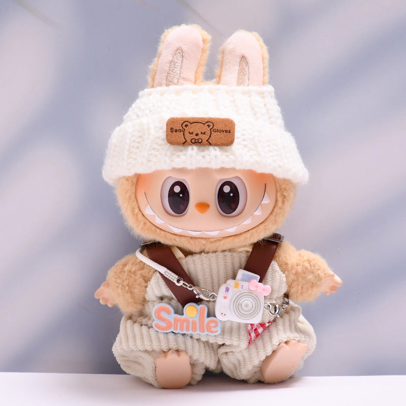 Clothes Only] First and Second Generation Pendants, Labubu Clothes, Rainbow Overalls Suit, Woolen Hat, Labubu Baby Clothes