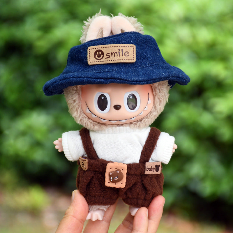 Pants Only] Macaron labubu Pendant Clothes Bear Brown Suspenders 17cm Labu Lovely Pants
