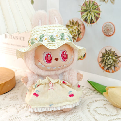 Labubu Doll Floral Dress & Straw Hat Outfit for 1st & 2nd Gen Pendants