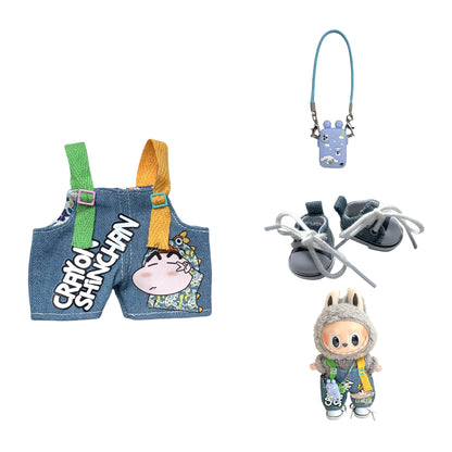 Labubu Doll Crayon Shin-chan Overalls Outfit with Accessories for 17cm Doll