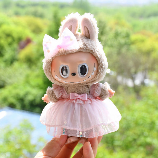 Labubu Doll Pink Sequins Gauze Skirt Outfit for 17cm Vinyl Doll