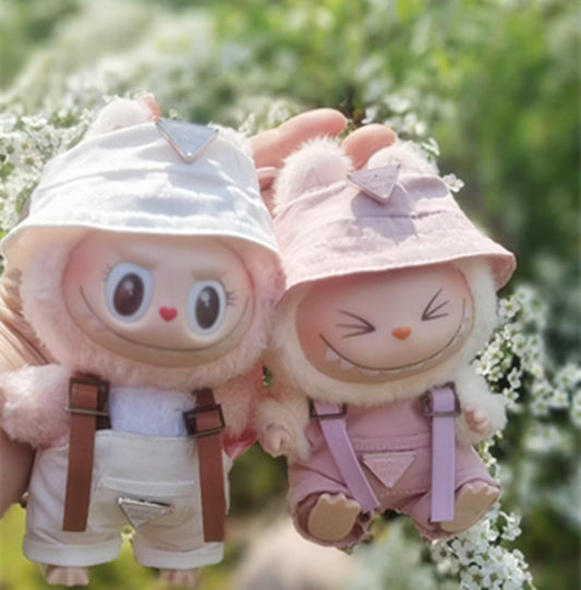 17cm Labubu Labubu Doll Coat 10cm Cotton Doll Lulu Pig Doll Three Year Old Triangle Strap Pants Fisherman Hat