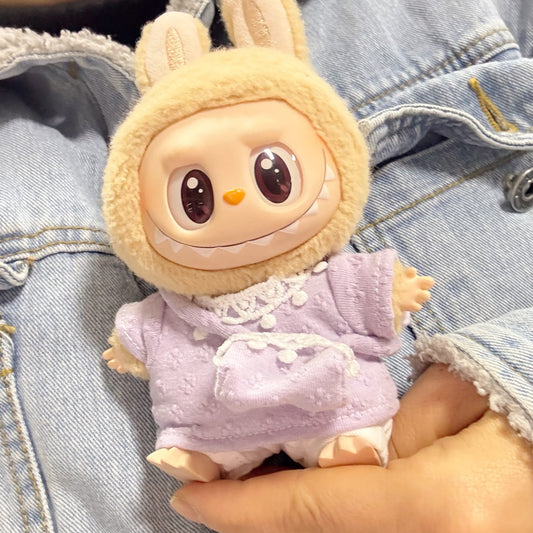 The first and second generation of blind box vinyl rag cloth pendant clothes LABUBU doll for green pink wave peas clothing