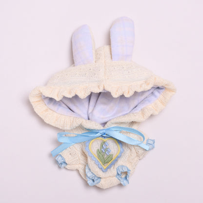 Labubu Doll Clothes - Rabbit Ear Crawling Outfit for 17cm Vinyl Doll (Blue/Pink)