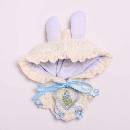 Labubu Doll Clothes - Rabbit Ear Crawling Outfit for 17cm Vinyl Doll (Blue/Pink)