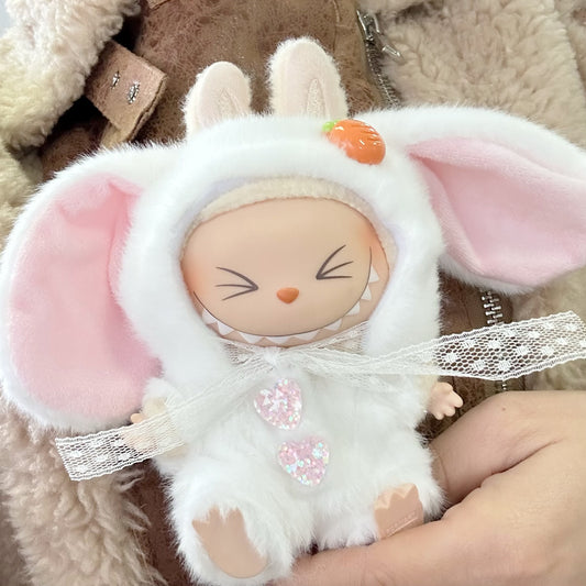 The first and second generation labubu sitting party pendant 17cm doll mink white rabbit chirp jumpsuit replacement