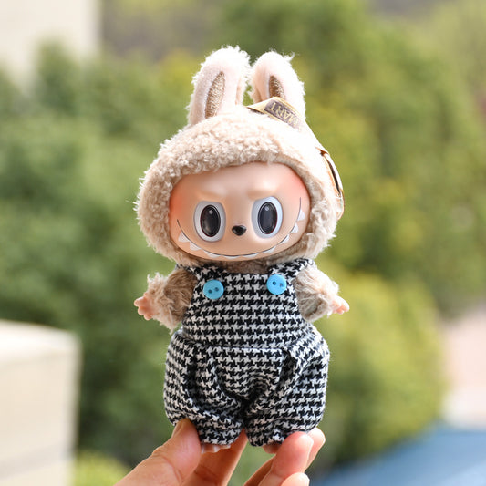 Labubu Doll Baby Clothes Outfit - 17cm Houndstooth Suspenders & Pants