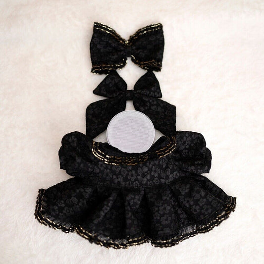 Labubu Doll Evening Dress Set - Black, White, Floral Colors