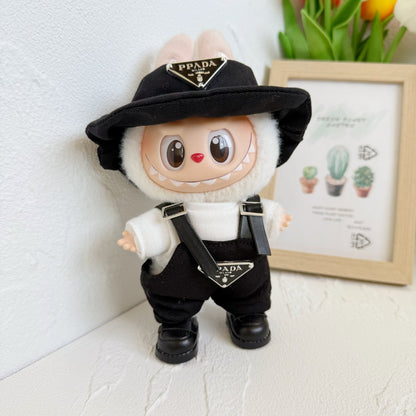 Only clothes] generation one or two blind box pull cloth doll suspenders suit LABUBU pendant pink hat pants
