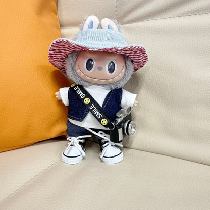 Accessories Only] 17CM Blind Box Rab Cloth Doll Clothes Fashion Denim Vest Keychain LABUBU Scooter