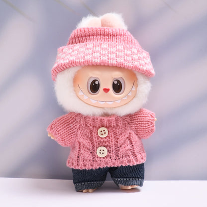 Labubu Doll Button Sweater & Hat Outfit Set for 1st & 2nd Gen Pendants