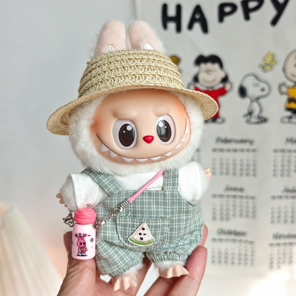 Labubu Doll Summer Outfit Set with Straw Hat & Canvas Shoes