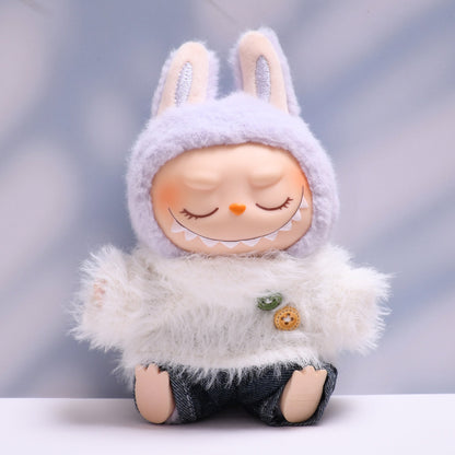 Labubu Doll Outfit - Furry Button Top & Denim Skirt/Jeans for 2nd Gen Pendant