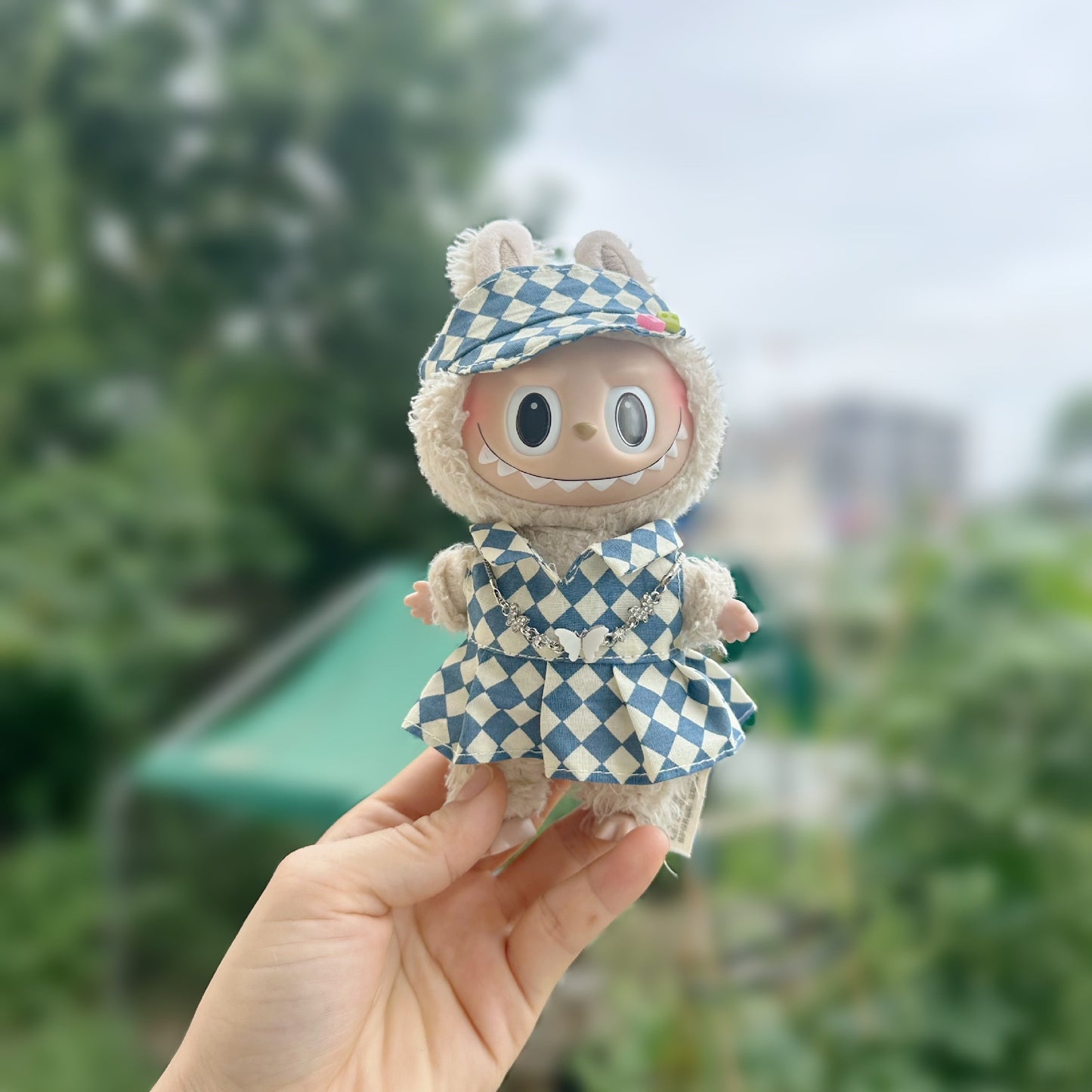 Only clothes] 17CM pendant cloth cloth clothes blind box LABUBU doll rhombus strap skirt suit new product