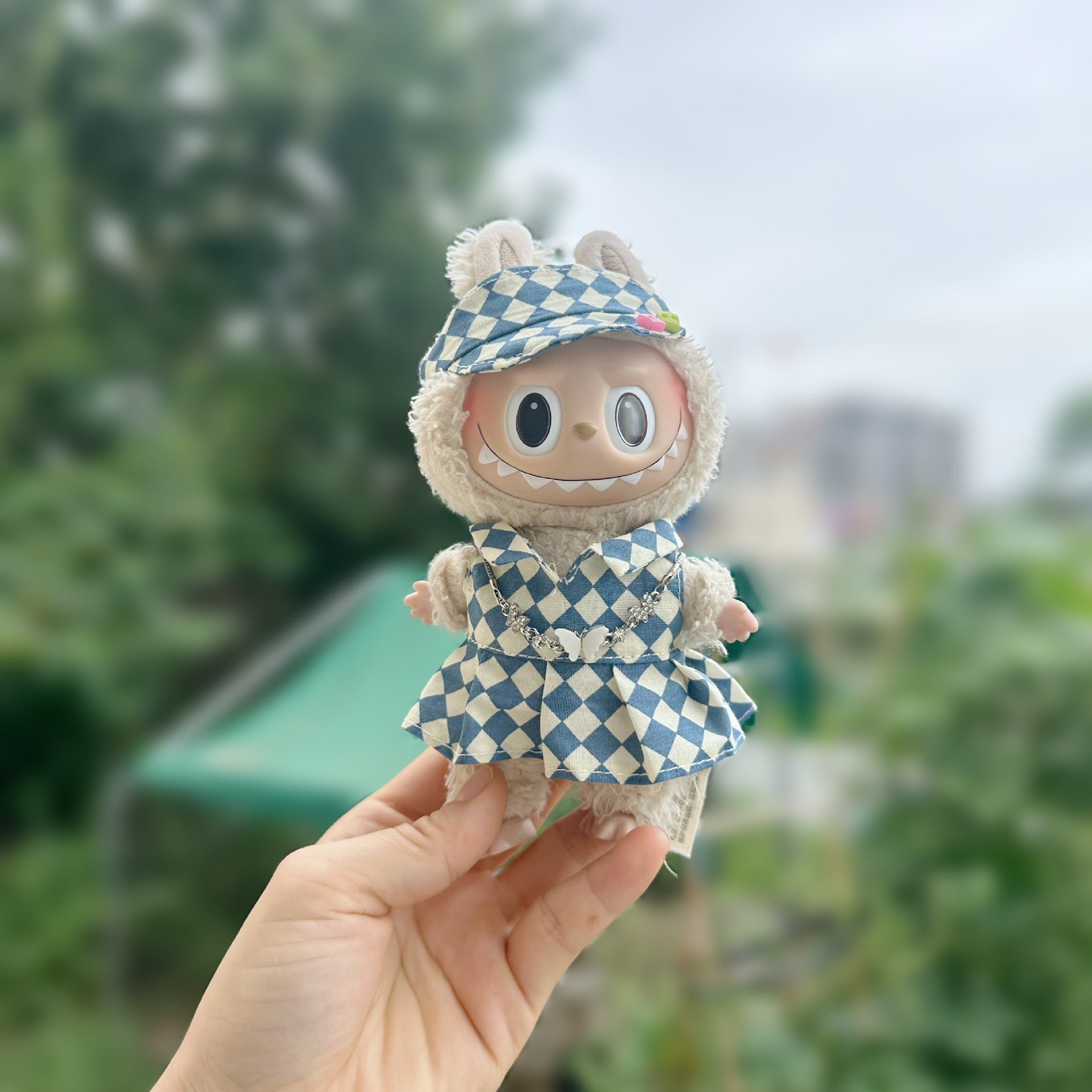 Only clothes] 17CM pendant cloth cloth clothes blind box LABUBU doll rhombus strap skirt suit new product