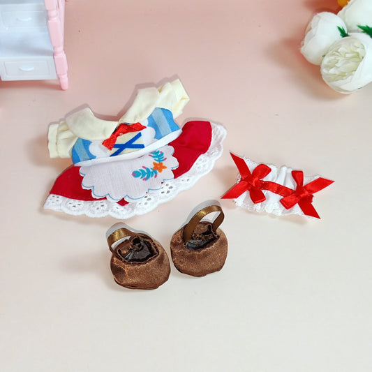 Labubu Doll Maid Outfit Set for 17cm Pendant Doll - Pink & White