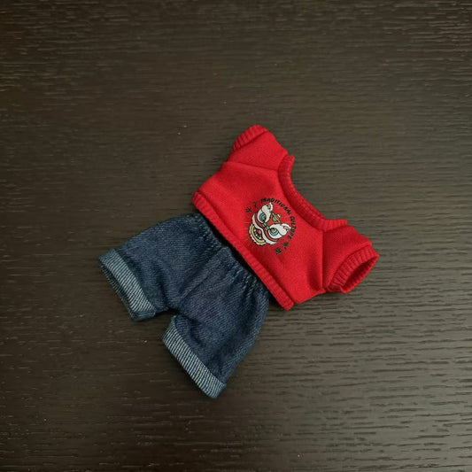 Labubu Doll Outfit - Printed Sweater Suit & Sun Hat for 15-17cm Dolls
