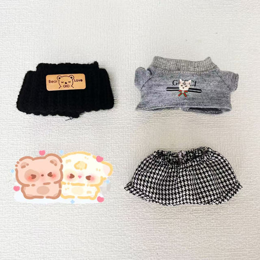 Labubu Doll Outfit - Cat T-Shirt with Houndstooth Pants & Accessories for 17cm Labubu