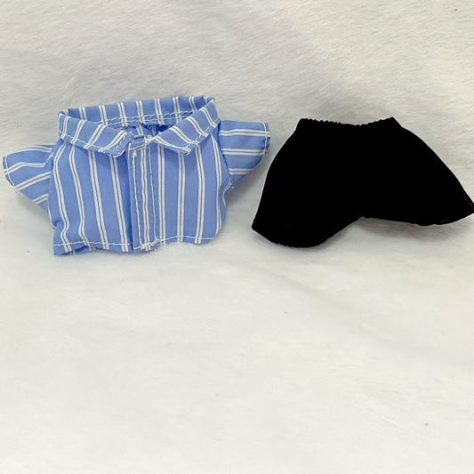 Labubu Doll Denim Skirt & Striped Shirt Outfit for 17cm Vinyl Dolls