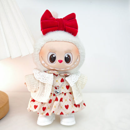 Labubu Doll Outfit Set - Red Leather Dress & Accessories for 15-17cm Vinyl Doll