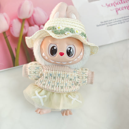 Labubu Doll Outfit Set - Knitted Sweater & Gauze Skirt with Bow Headband