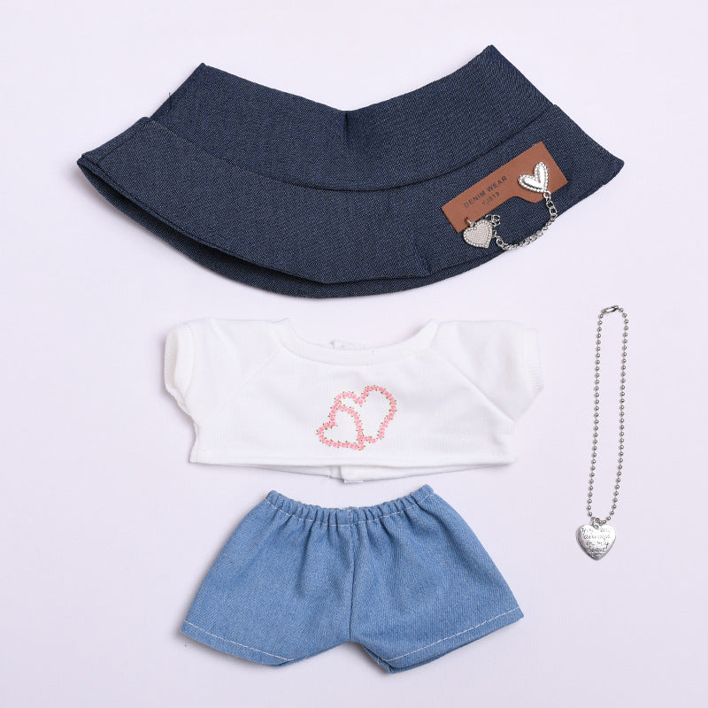 Only clothes] 38cm labubu doll love T-shirt jeans suit Labubu change clothes