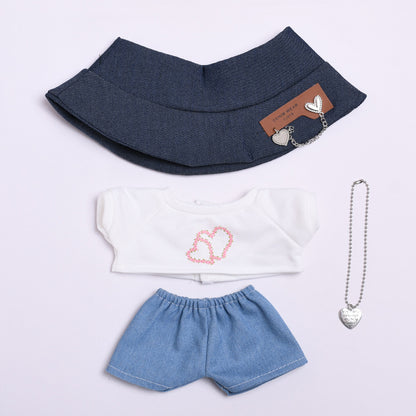 Only clothes] 38cm labubu doll love T-shirt jeans suit Labubu change clothes
