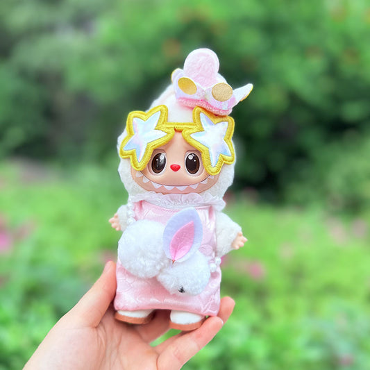 Labubu Doll Clothes - 17cm Cute Pink Cheongsam Outfit & Accessories