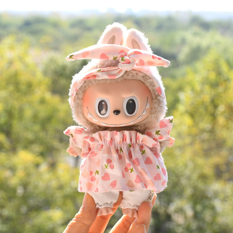 [Clothes for sale only] 17cm pendant cloth cloth clothes with hair band plaid skirt vinyl doll clothes