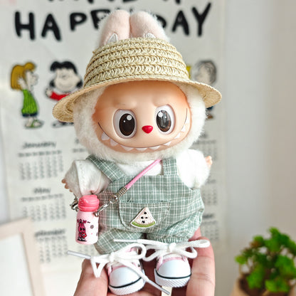 Labubu Doll Summer Outfit Set with Straw Hat & Canvas Shoes